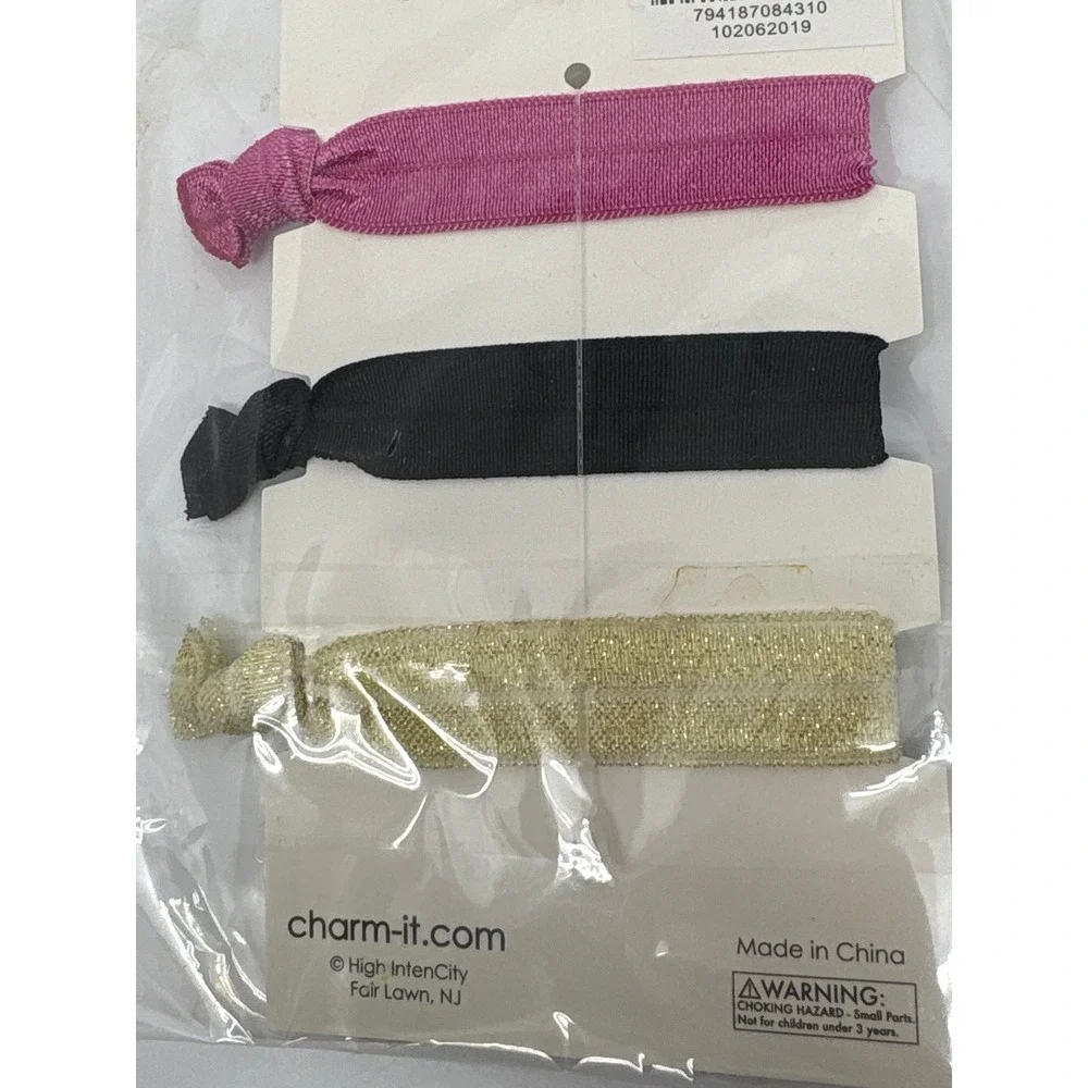 Charm It! I Love Dance Hair Ties Set of 3 Star Heart Gold Black Pink Accessories